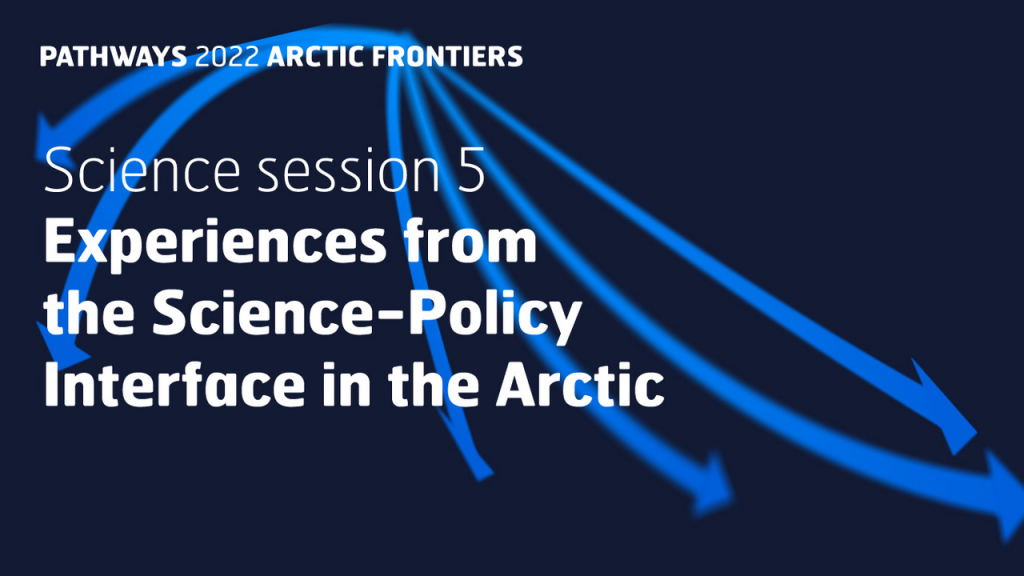 Image reads "Experiences from the Science-Policy Interface in the Arctic". In the background, six arrows shoot out from one spot and point in different directions. 