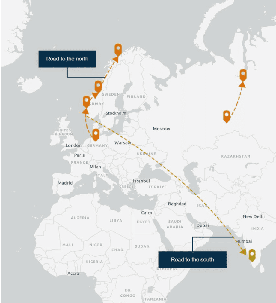 Map showing prioritized regions in the Ursa Major project in Europe and Asia.