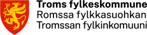 Arctic Frontiers - Troms County logo with a yellow griffin on red shield, featured alongside Arctic Frontier partner logos and text in Norwegian, Sami, and Kven languages.