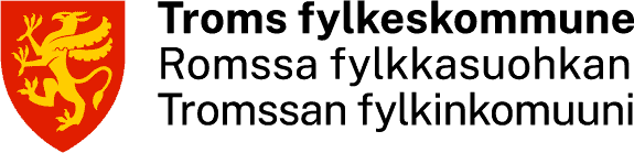 Arctic Frontiers - Troms County logo with a yellow griffin on red shield, featured alongside Arctic Frontier partner logos and text in Norwegian, Sami, and Kven languages.