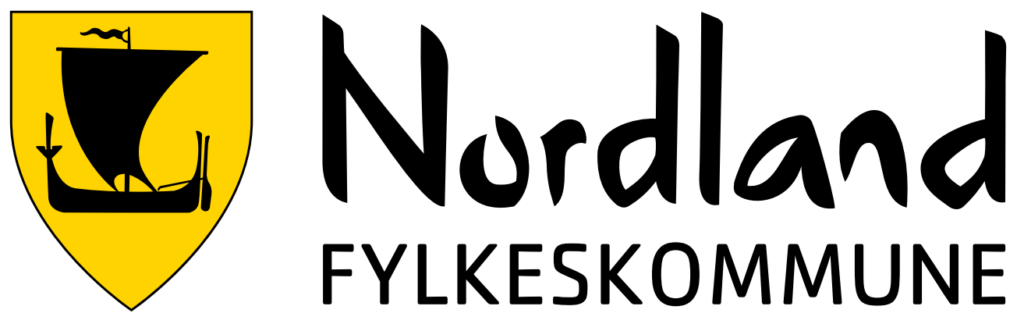 Arctic Frontiers - Yellow shield with black Viking ship beside "Nordland Fylkeskommune" in black text on white background, featured among the Arctic Frontier partner logos.