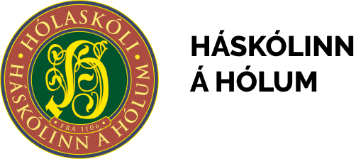 Arctic Frontiers - Round emblem with ornate initials and Icelandic text, next to bold text "Háskólinn á Hólum.