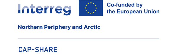 Arctic Frontiers - Interreg and EU logos, text: "Co-funded by the European Union. Northern Periphery and Arctic. CAP-SHARE. In collaboration with Arctic Frontiers - Young.